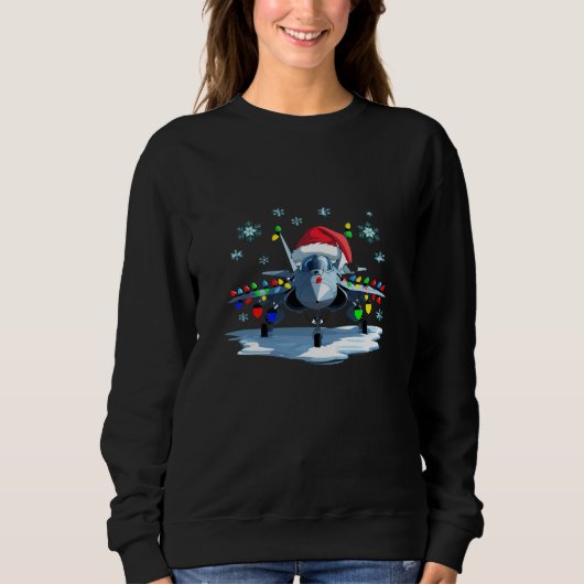 戦闘機 クリスマスTシャツ — サンタの帽子 スウェットシャツ (正面)
