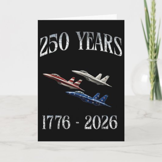 戦闘機 フラッグ 250周年 1776-2026 250th 誕生日 カード (正面)