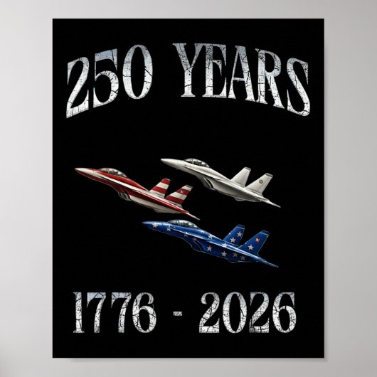 戦闘機 フラッグ 250周年 1776-2026 250th 誕生日 ポスター (正面)