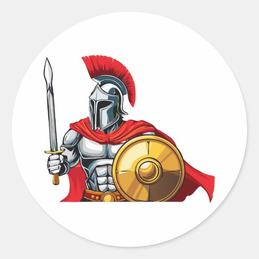 戦闘準備の剣と盾を持つ戦士 ラウンドシール (正面)