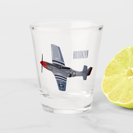 戦闘爆撃機の漫画イラストレーション ショットグラス (正面)