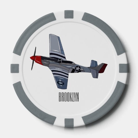 戦闘爆撃機の漫画イラストレーション ポーカーチップ (正面)