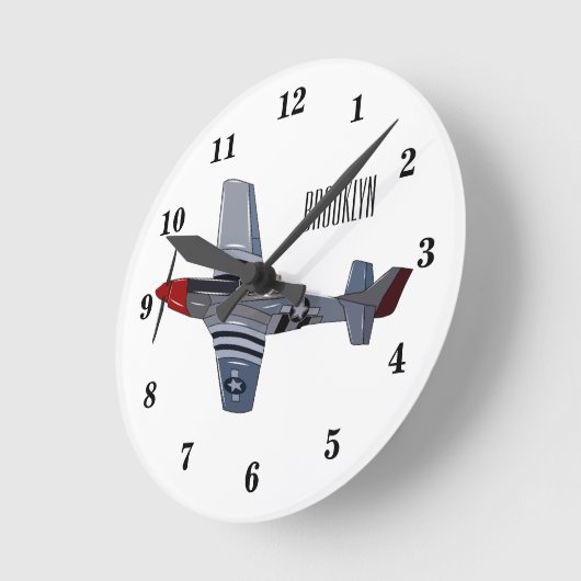 戦闘爆撃機の漫画イラストレーション ラウンド壁時計 (傾斜)