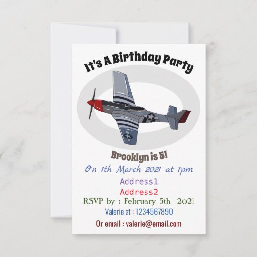 戦闘爆撃機の漫画イラストレーション 招待状 (正面)