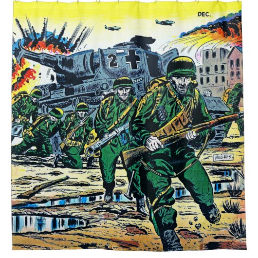 戦闘艦隊ヘリコプター戦争ヴィンテージ漫画 シャワーカーテン (正面)