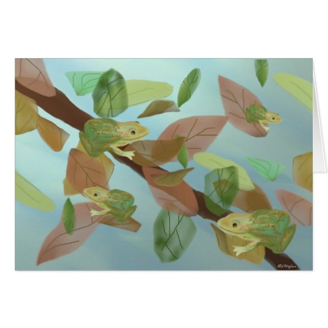 戯れるカエルカード (正面横)