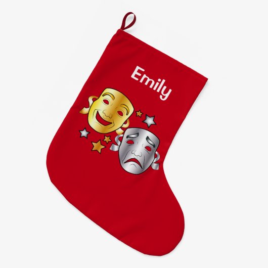 戯曲は金ゴールドおよび銀製の一流のカスタマイズ可能覆います ラージクリスマスストッキング (正面 (吊り時))