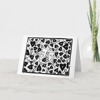 戯曲マスク、ハート、鍵、当惑。  挨拶状 カード