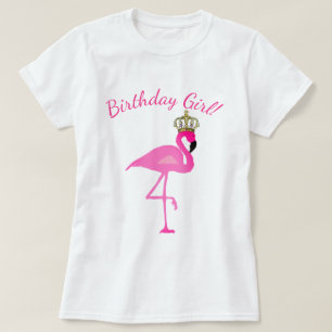 戴冠させたフラミンゴの誕生日の女の子のTシャツ Tシャツ