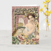 戴冠させた鳥及び妖精-ヴィンテージは挨拶のノートを消します カード (黄色い花)