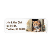 戸口に水色のジンジャーキッチン ラベル (正面)