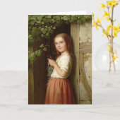 戸口の編み物に立っている若い女の子1863年 カード (黄色い花)