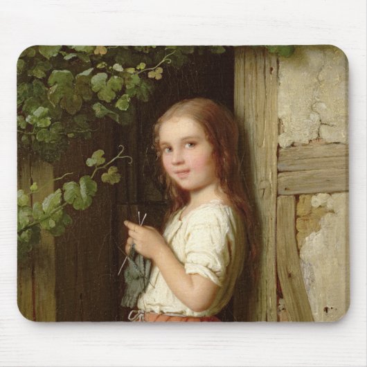 戸口の編み物に立っている若い女の子1863年 マウスパッド (正面)