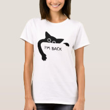 戻ってきたよ 面白い黒猫 グラフィックTシャツデザイン