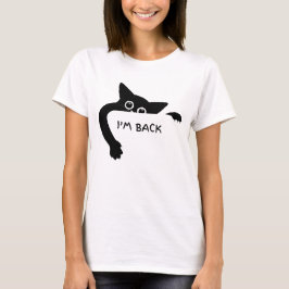戻ってきたよ 面白い黒猫 グラフィックTシャツデザイン Tシャツ