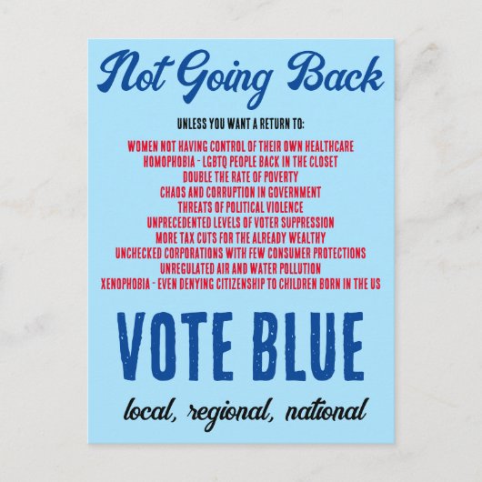 戻らない投票ブルー投票を取り出す ポストカード (正面)