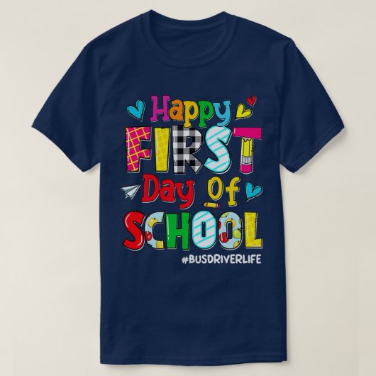 戻る学校バスドライバー生活の幸せな初日 Tシャツ (デザイン正面)