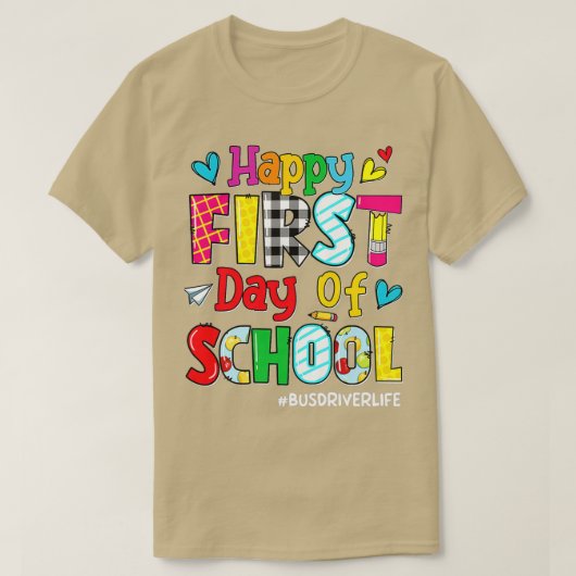 戻る学校バスドライバー生活の幸せな初日 Tシャツ (デザイン正面)