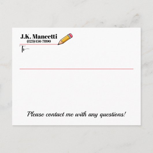 戻る – 学校またはその他のビジネス ポストカード (裏面)