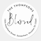 戻賛美り名住所クリスマス白黒 ラウンドシール (正面)