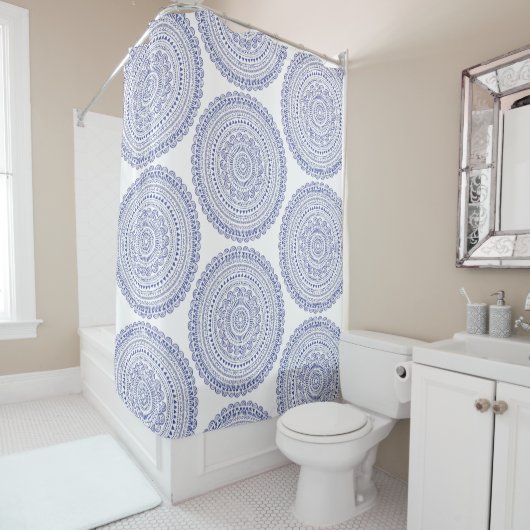 房エレガント芳智海軍青水彩図柄 シャワーカーテン (インサイチュ)