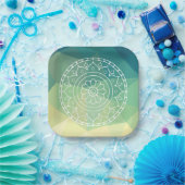 房保インド曼荼羅の花の緑の黄色デザイン ペーパープレート (パーティー)