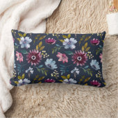 房保トレンディー花文ネイビーエレガントブルー ランバークッション (ブランケット)