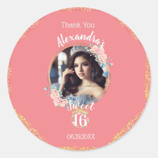 房保バラ金ゴールドカスタム写真友人十六歳ありがとう ラウンドシール (正面)