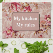 房保パーソナライズされたレトロデザイン花柄ピンク キッチンタオル (折り畳み)