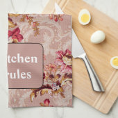 房保パーソナライズされたレトロデザイン花柄ピンク キッチンタオル (四つ折り)