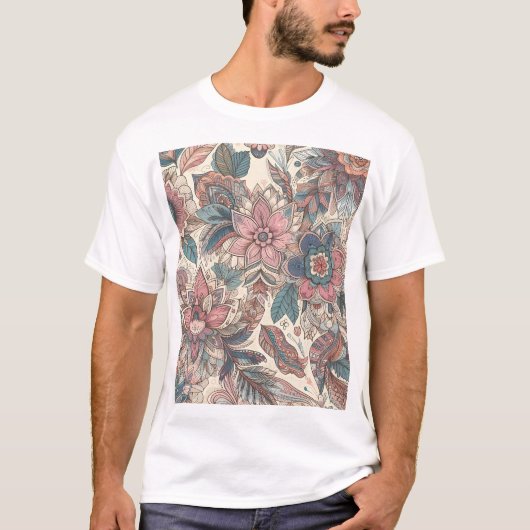 房保フローラマンダラパターンアートプリント Tシャツ (正面)
