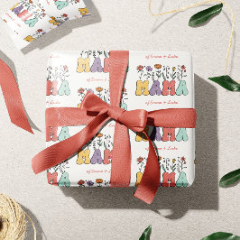 房保ママ文字花と子供の名柄 ラッピングペーパー