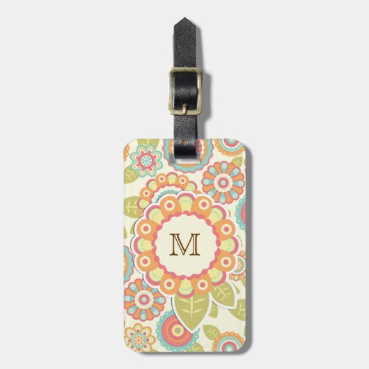 房保レトロファンキー花花花柄（クリーム） ラゲッジタグ (正面縦)