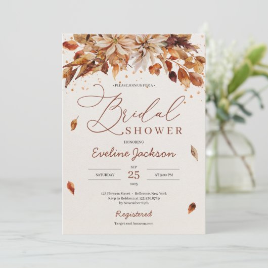 房保秋と秋の季節の花模様の葉 招待状 (スタンド正面)