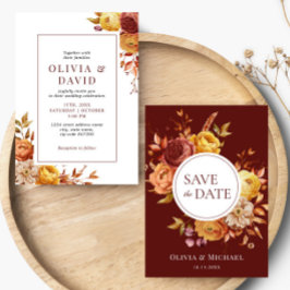 房保秋素朴フローラ花結婚葉 招待状