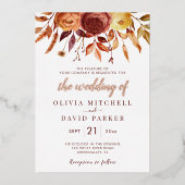 房保秋素朴フローラ花結婚葉 箔招待状 (正面)