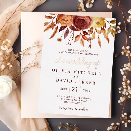 房保秋素朴フローラ花結婚葉 箔招待状