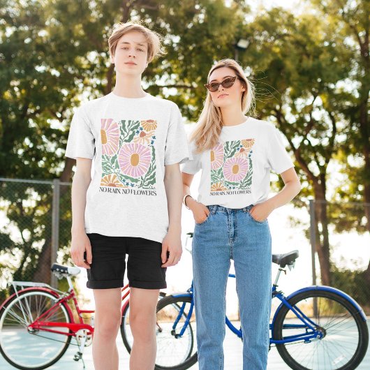 房保花と引用文No Rain No Flower Tシャツ