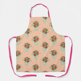 房保花ピンク柄 エプロン