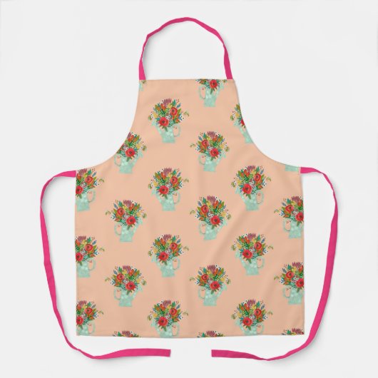 房保花ピンク柄 エプロン (正面)