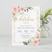 房保赤面ピンクフローラ金ゴールドフレームキッチンティー 招待状 (スタンド正面)