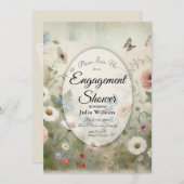 房保開花とヴィンテージ花婚約シャワー 招待状 (正面/裏面)