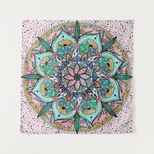 房宝曼荼羅水カラフル色フローラ タペストリー (正面)