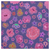 房方ピンクと紫の花が美しい ファブリック (見本)