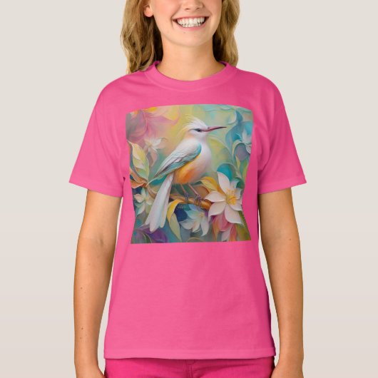 房毛のある黄金の尻尾の幻想的な鳥 Tシャツ (正面)