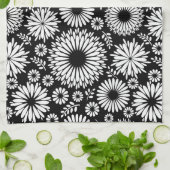 房穂花黒白ベクトル花柄 キッチンタオル (折り畳み)