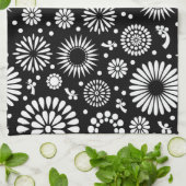 房穂花黒白ベクトル花柄 キッチンタオル (折り畳み)