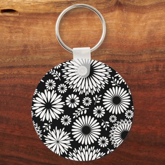 房穂花黒白ベクトル花柄 キーホルダー (正面)