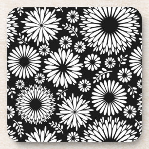 房穂花黒白ベクトル花柄 コースター