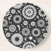 房穂花黒白ベクトル花柄 コースター (正面)